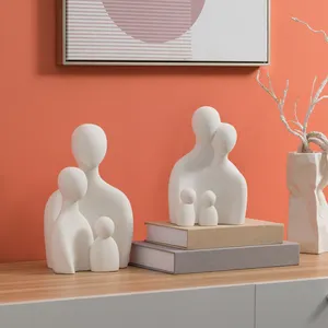 Set Of 3 Ceramic Family Modern Statue Unique Home Decoration Accessories Adjustable Table Ornament Item