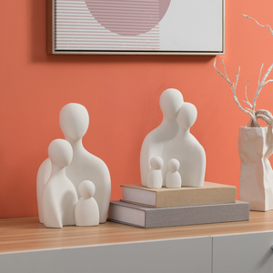Conjunto de 3 estátua moderna de família de cerâmica, acessórios de decoração de casa única, item de ornamento de mesa ajustável - Product Image 2