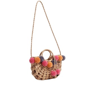 NOUVEAU Sac de plage chic en paille tressée avec pompon en laine coloré, sac à bandoulière pour <span class=keywords><strong>femme</strong></span>, cabas d'été - Product Image 5