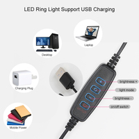 Anneau lumineux LED de bureau 8 pouces avec support réglable, 3 modes de couleur, anneau lumineux à intensité variable avec support de téléphone pour diffusion en direct