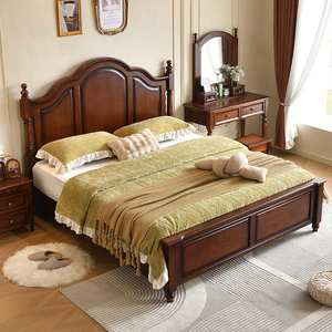 Cama de madera maciza <span class=keywords><strong>vintage</strong></span> con cabecero tallado clásico para dormitorio tradicional Ventas directas de fábrica con precio favorable - Product Image 1