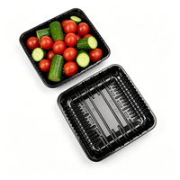 Wegwerp PET plastic bakje zwart vierkant voedsel groente fruit container voedselverpakking supermarkt groothandel