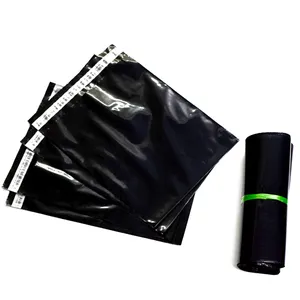 Bolsas de correo de poliéster negras autoadhesivas impermeables ecológicas impresas personalizadas con su logotipo