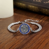 Bracelet Saint Christophe en argent plaqué, émail bleu, protection contre les maux de voyage, chaîne cubaine ajustable, bijoux en gros