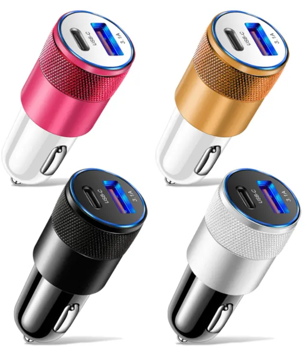 OEM Competitive Price PD Usb Type C Car Charger 3.1A Metal Dual Ports Car Fast Usb Charger For Iphone