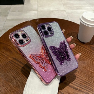 เคสโทรศัพท์เคลือบเงาแบบ 3 มิติ ลายผีเสื้อ ประดับกลิตเตอร์ สำหรับ iPhone15 14 13 12 11 16 Pro Max Plus - Product Image 1