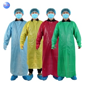 Tek kullanımlık açık geri dokuma olmayan tıbbi CPE mavi renk kollu su geçirmez plastik önlük - Product Image 1