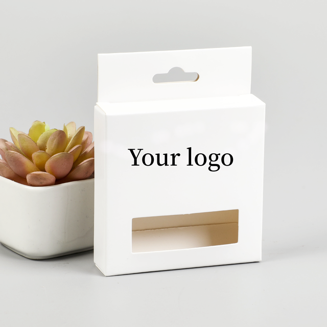 Custom Logo Charger Electronic Data USB Cable Packaging Box Earphone Cardboard Boxes with Clear Window and Hanging Hole
