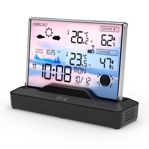 Station <span class=keywords><strong>météo</strong></span> intérieure couleur transparente horloge domestique température humidité prévisions météorologiques caractéristiques dédiées à un usage domestique - Product Image 4