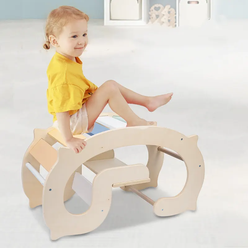 Set furnitur kayu anak-anak mainan furnitur montesori bayi mainan ayunan pelangi kayu anak-anak kursi goyang lengkungan pelangi