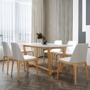 Yemek Odası Restoran Masası Kayrak Üst Tabla ve Ahşap Ayaklı Sıcak Fırsat Fiyatı Mükemmel Ceviz Modern Mermer 6 Kişilik Yemek Masası - Product Image 4
