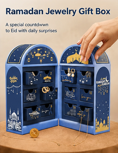 Luxury Blue 12 Days Ramadan Advent <b>Calendar</b> Box with Gold Foil Arched Top Rigid Cardboard Jewelry Gift Box for Eid Mubarak - Product Image 6
