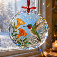 Ornement suspendu en verre de cristal avec impression artistique personnalisée, ornement décoratif en verre de cristal, pendentif fleur rose pour décoration de cadeau de fête