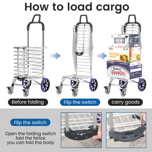 Winkelwagen Opvouwbare Kruidenierswinkelwagen 2 Wielen Opvouwbare Handdolly Vrachtwagen Inklapbare Duw/Trekkarren Voor Eenvoudige Opslag