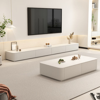 Juego de Muebles de Sala de Estar Modernos, Mesa de Centro y Mueble para TV, Estilo Crema, Ecológico, de Lujo Ligero, Simple y Elegante