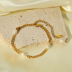 Pulsera <span class=keywords><strong>de</strong></span> Perlas Naturales <span class=keywords><strong>de</strong></span> <span class=keywords><strong>Agua</strong></span> Dulce Chapada en Oro <span class=keywords><strong>de</strong></span> 18K y Acero Inoxidable <span class=keywords><strong>de</strong></span> Lujo <span class=keywords><strong>para</strong></span> Mujer - Product Image 4