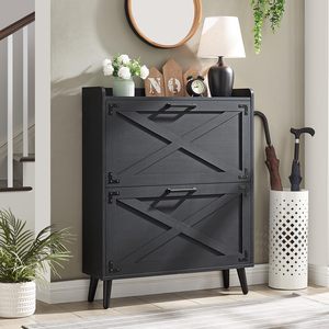 Meuble à chaussures moderne autoportant en bois, fin et étroit, avec rangement dissimulé pour entrée - Product Image 2