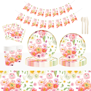 DAMAI - Vajilla de Papel Personalizada para Fiestas, Juego de Platos, Vasos y Servilletas de Papel con Tema Floral, Juego de Vajilla Desechable - Product Image 4