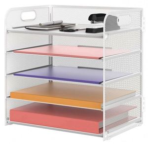 Office Supplies Desk Organizer Metal Mesh Paper <b>Tray</b> <b>File</b> Holder 5 Tier Desk Organizer with Handle - Product Image 3