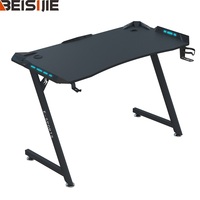 Bureau Gaming avec Lumières LED RGB, Grand Bureau PC Gaming en Forme de Z avec Plateau en Fibre de Carbone pour Joueur
