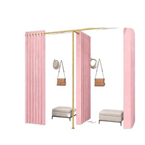 Cabine d'essayage moderne de luxe en métal <span class=keywords><strong>pour</strong></span> boutique de vêtements avec <span class=keywords><strong>rideau</strong></span>, présentoirs contemporains de luxe <span class=keywords><strong>pour</strong></span> l'essayage - Product Image 1