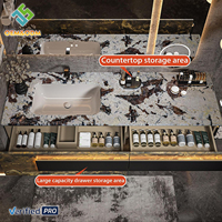 Ensemble de meubles de salle de bain mural en bois massif style ferme moderne 2026 Juerte OEM avec table complète, panneau de bureau, miroir LED et robinet d'évier