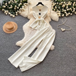 Fashion Design Style Flower Patchwork Tank <b>Top</b> + High-waist Slimming Wide-leg Pants Summer Set - Product Image 4