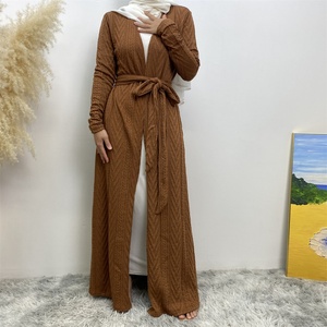19060-1# New Stock Autumn Winter Open Abaya With Pockets Muslim Women Sweater Cardigan Long Coat 6 Colors - Product Image 5