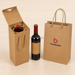 Boîte cadeau professionnelle personnalisée pour <span class=keywords><strong>bouteille</strong></span> <span class=keywords><strong>de</strong></span> vin unique en carton kraft avec poignée en corde tressée, couvercle rabattable et poignée intérieure à rabat - Product Image 2