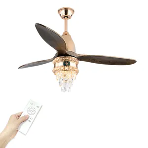 Modern Crystal Ceil Fan Solid Wood Blade 6 Speed DC Motor Bedroom Living Room Remote Control Ceiling Fan With Light