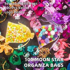SHUNLI SLP-0136 100 pièces Sacs en organza étoile et lune, couleurs assorties, pour cadeaux de Noël et de mariage, pochettes à bijoux avec cordon de serrage - Product Image 2