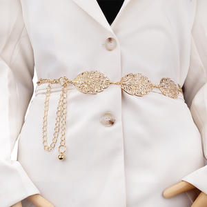 Cadena de cintura metálica con decoración de hojas para mujer, cadena corporal de moda, accesorio fino de aleación de zinc para vestido, uso diario, de una sola vuelta - Product Image 2