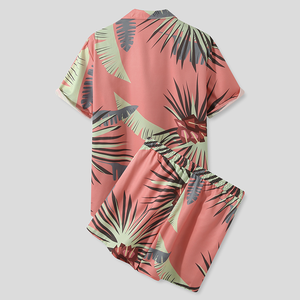 カスタム夏男性ハワイアンスタイル印刷半袖ナイロンボタンシャツビーチショーツセット男性用 - Product Image 2