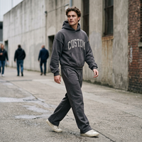 Ensemble survêtement homme 2 pièces personnalisé en molleton 100 % coton 500 g/m² coupe ample avec sweat à capuche et pantalon de jogging – Qualité supérieure pour l'hiver