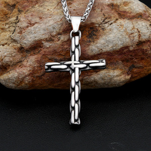 yunnique Stainless Steel <b>Cross</b> Pendant Necklace Men Retro Punk Style Jewelry Fashion Necklace <b>Chain</b> Silver Tone 45cm Length - Product Image 3