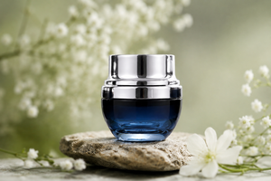 Pote de Creme Cosmético de Vidro Luxuoso de 20g, 30g, 50g, Embalagem Azul para Cuidados com a Pele, Tampa Prateada, Recipiente Vazio com Logotipo Personalizado para Creme Facial - Product Image 3