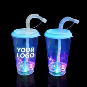 Vaso portátil de plástico PS lechoso reutilizable de 12 oz con luz LED impresa personalizada OEM y tapa con pajita para fiestas temáticas y festivales - Product Image 1