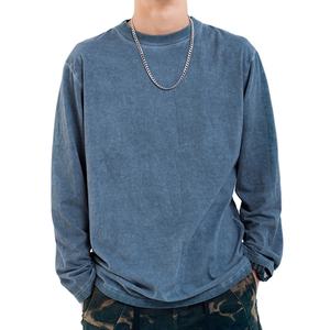 Kaos Pria Vintage Gaya Cina 100% Katun Lengan Panjang Bernapas dan Ramah Lingkungan Tampilan Pudar Kustom Kaos Polos - Product Image 1