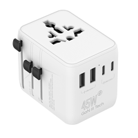 Adaptador de Corriente Multiusos CE FCC 2026, Cargador Rápido GaN de 45W, Adaptador de Viaje Universal Internacional con Tipo C