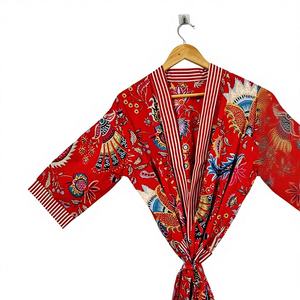 Kimono Clásico Hecho a Mano con Estampado Floral y Animal, 100% Algodón, Cuello en V, Ropa de Estar por Casa Estilo Indio, Secado Rápido, para Mujer, Primavera/Verano - Product Image 1