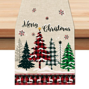 Ensemble de 5 chemins de table en tissu haute densité imprimé à carreaux <span class=keywords><strong>Buffalo</strong></span> et sapins de Noël, et set de dessous de plat 12x18 pouces pour la décoration de table - Product Image 3