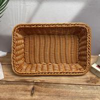 Plateau de rangement rectangulaire en rotin synthétique tressé à la main, panier de présentation en plastique imitation rotin pour pain et fruits, idéal pour supermarchés et boulangeries