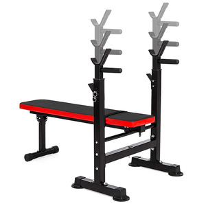 Flat <b>Weight</b> Bench With <b>Barbell</b> Rack Red PU Pad Carbon Steel Frame Durable Indoor Use Unisex - Product Image 5
