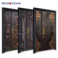 Richocean Foshan Factory Porte d'entrée principale en métal personnalisée pour l'extérieur de la maison, porte d'entrée embossée avec serrure