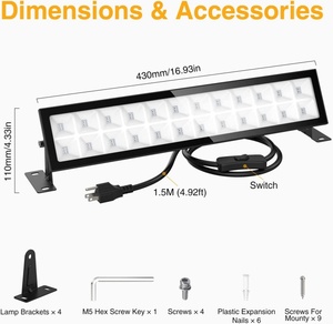 Lampe LED UV 395nm violette pour éclairage mural, projecteur noir, bande longue violette, Halloween, hanté, 48W, double rangée ultraviolette - Product Image 5