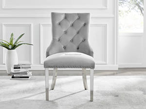 Patterned Gold Chrome Legs Tufted <strong>Back</strong> Velvet Dining <strong>Chair</strong> with lion <strong>Knocker</strong> Pattern <strong>Back</strong> - Product Image 4