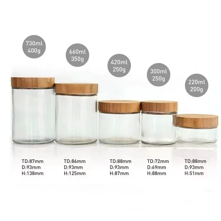 30Ml 50Ml 100Ml 200Ml 4Oz 8Oz Glazen Pot Voor Huidverzorging Crème Set Cream Pot Met Bamboe Deksel