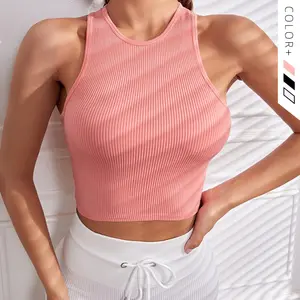 Summer Racer Back Yoga Crop Top Women's Quick Dry All Wrap Sports fitness top Stretch Vest Sleeveless Knit Women Crop Tank Top