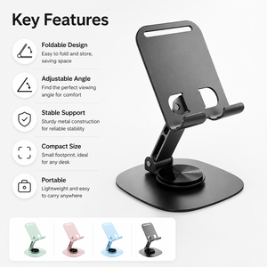 OEM 2026 Metal Portable Foldable <strong>Tablet</strong> <strong>Stand</strong> 720-Degree Rotating Phone Dashboard Holder for iPad Mobile Phone Holder Wholesale - Product Image 2