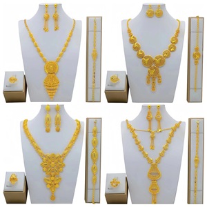 Dubai 24K Gold Jewelry <b>Set</b> Necklace Earrings Ring <b>Bracelet</b> Ethnic Wedding Women's Tassel Style Fine Jewelry - Product Image 1
